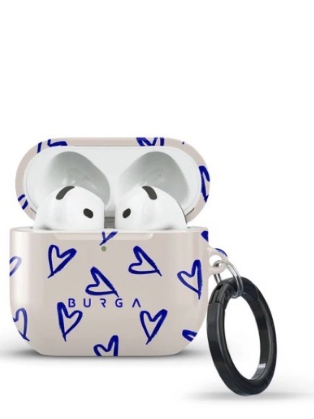 Burga Beige AirPods Case 4 with Blue Heart Design and Keyring